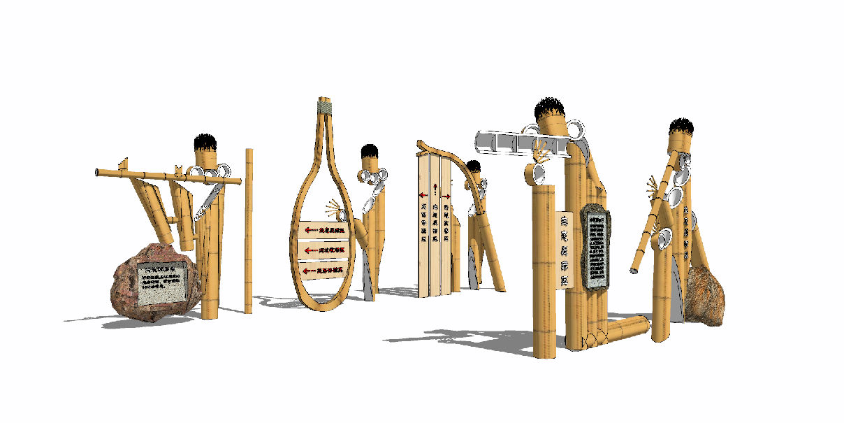 竹子编织篓景观小品su模型