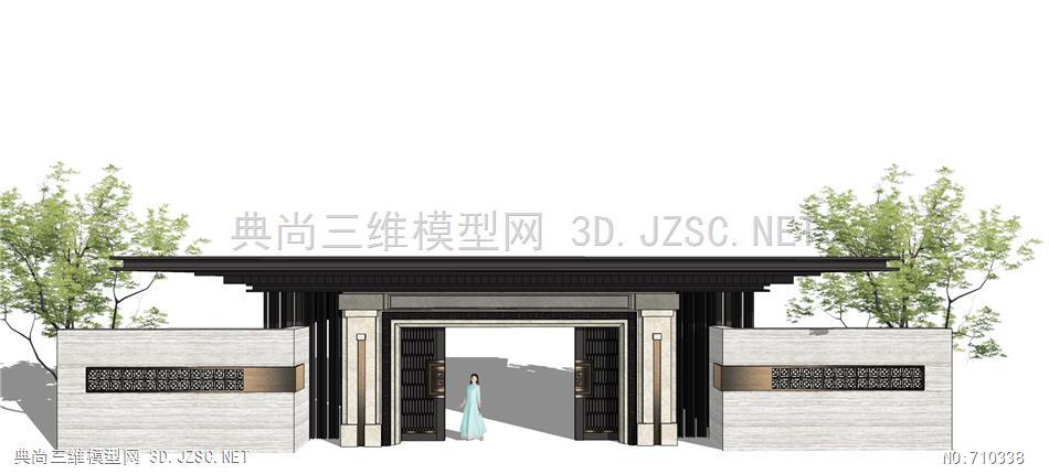 小区大门 新中式大门 新中式入口 新亚洲大门 大门 小区出入口2su模型