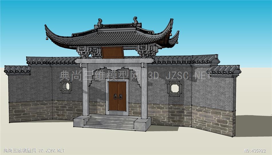 (精品)古建仿古徽派风格门楼大门入口002su模型