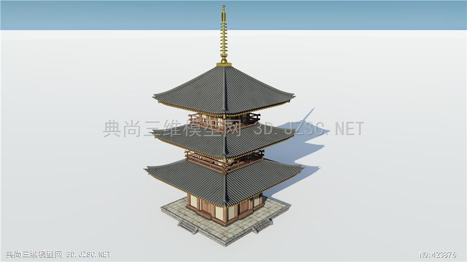 (精品)古建唐代三层四方塔精细模型003su模型