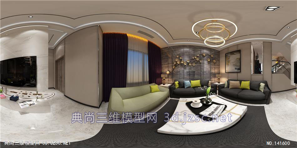 现代风格-客厅效果图模型-Q04-720全景模型-3dmax室内模型