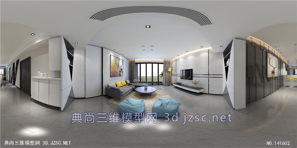 现代风格-客厅效果图模型-P09-720全景模型-3dmax室内模型