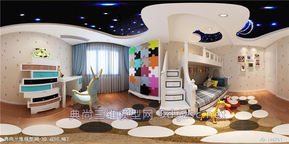 卧室空间美式风格E098720全景效果图模型-3dmax室内模型