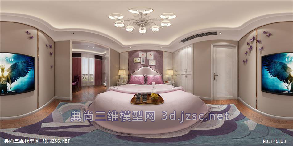 卧室空间新古典风格K04720全景效果图模型-3dmax室内模型