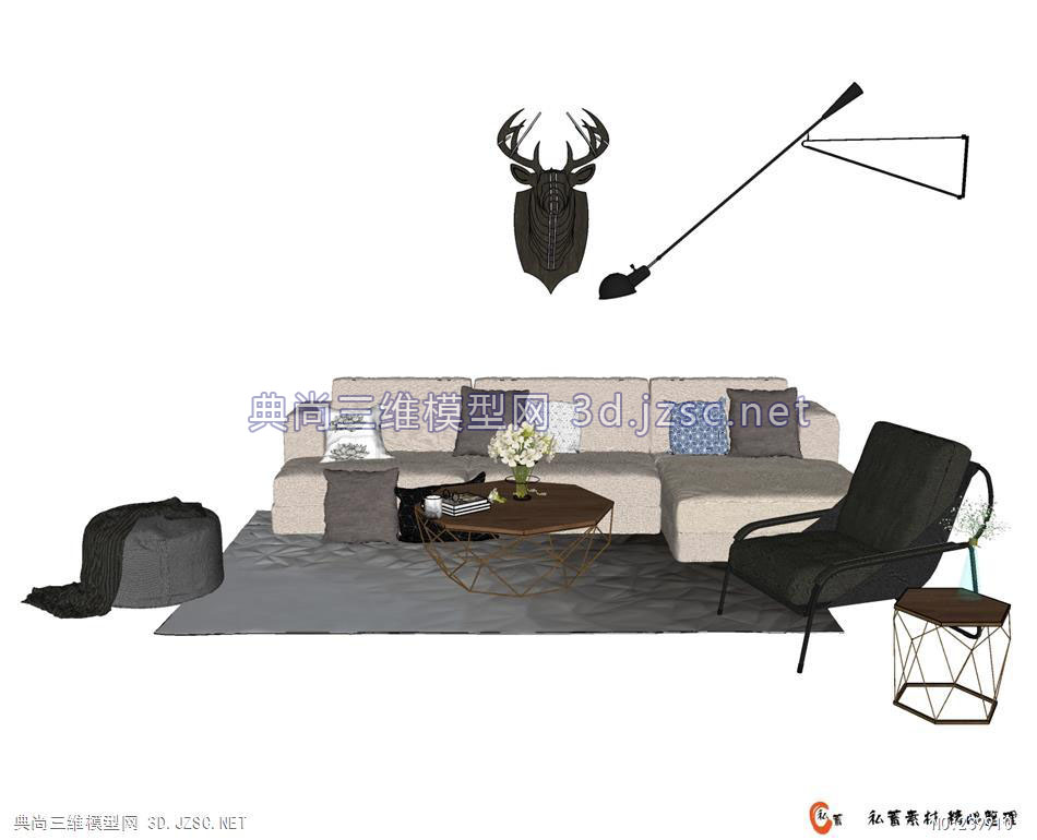 北欧风格客厅沙发茶几装饰画组合家具011--私蓄素材