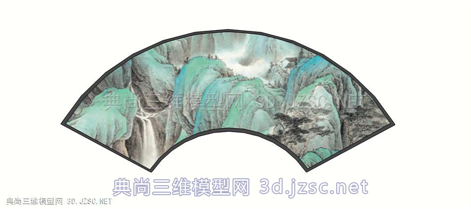 中国风扇形山水装饰画壁画挂画（3）