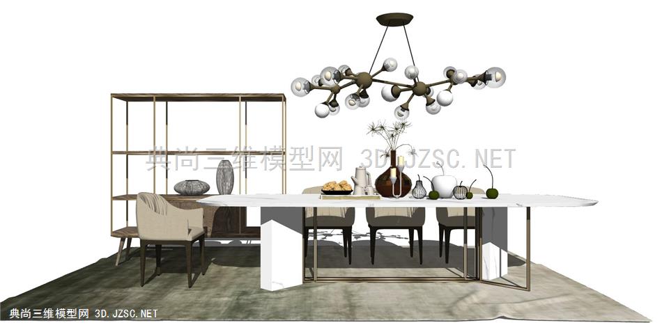 现代风格方餐桌餐具 家具软装 灯泡吊灯 置物架 组合SU模型下载41