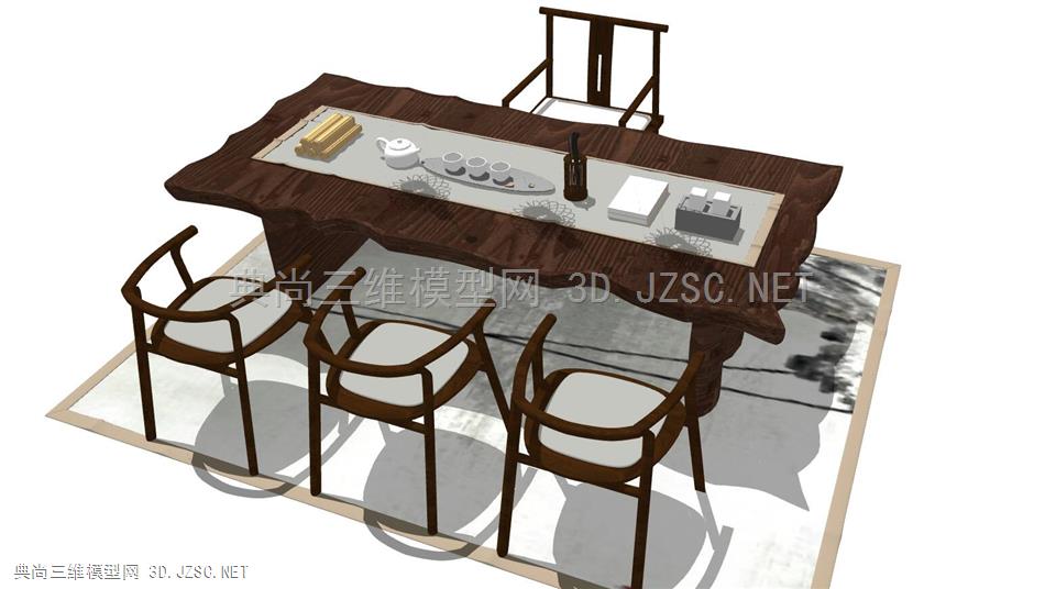 新中式餐桌组合模型 (4)