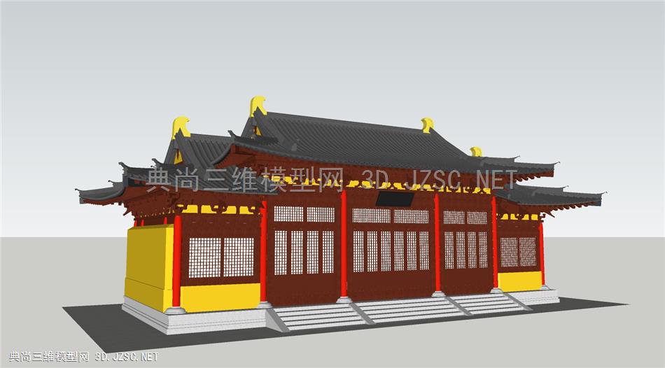 古建寺庙模型汉唐风格日式建筑