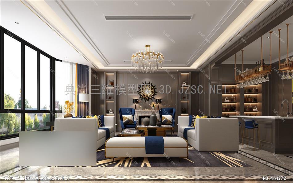 -客厅空间 D019欧式风格Europeanstyle 室内3dmax模型 效果图模型 室内客厅装修