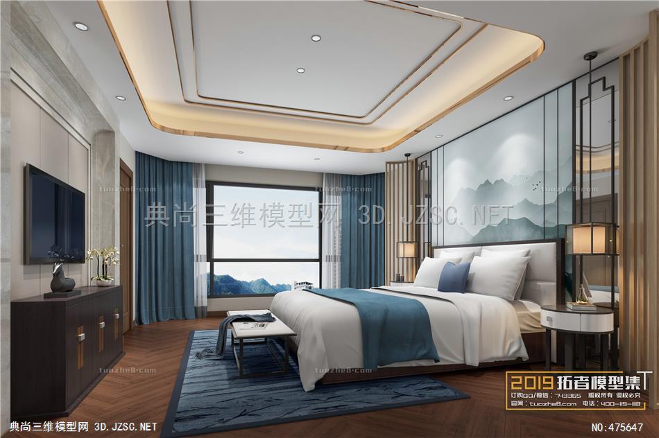 卧室空间中式风格076 室内3dmax模型 效果图模型