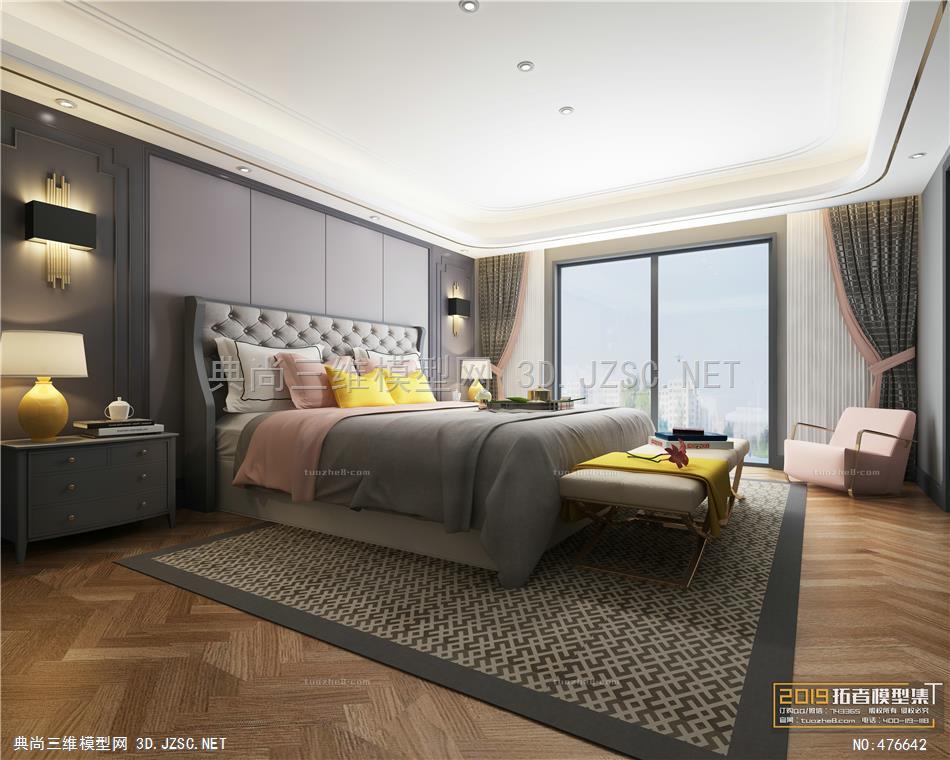 卧室空间美式风格005 室内3dmax模型 效果图模型