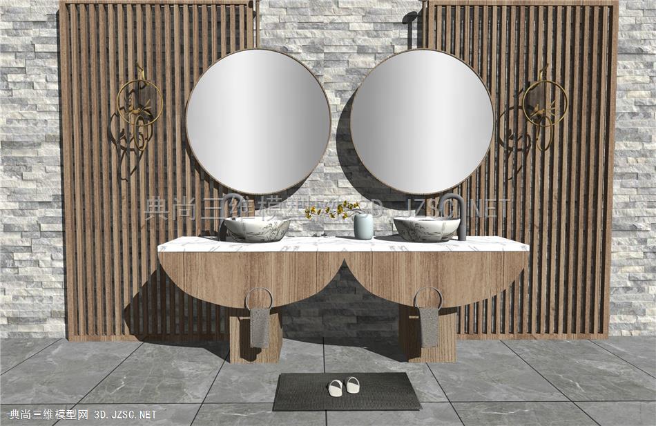 新中式洗手台 浴室柜 浴镜 壁灯 原创