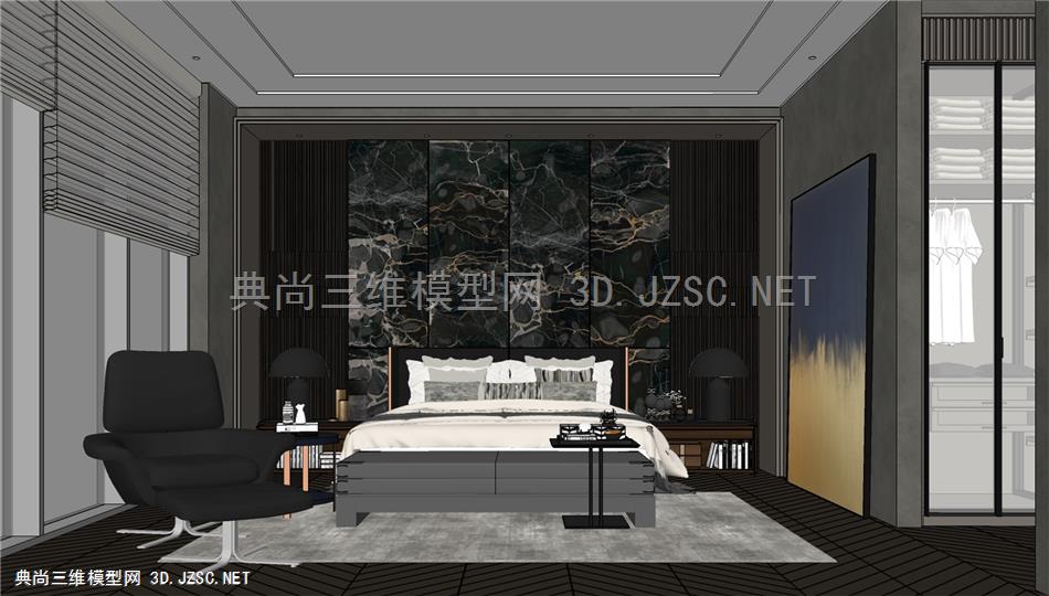 现代中式轻奢卧室SU模型