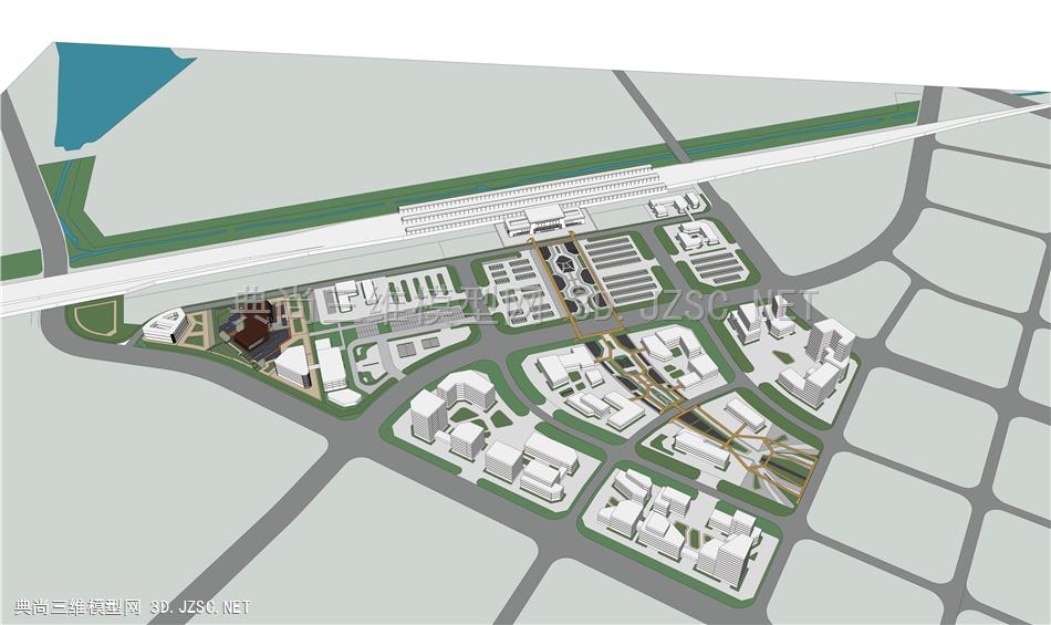 2020最新高铁站前城市规划设计方案模型su​+cad