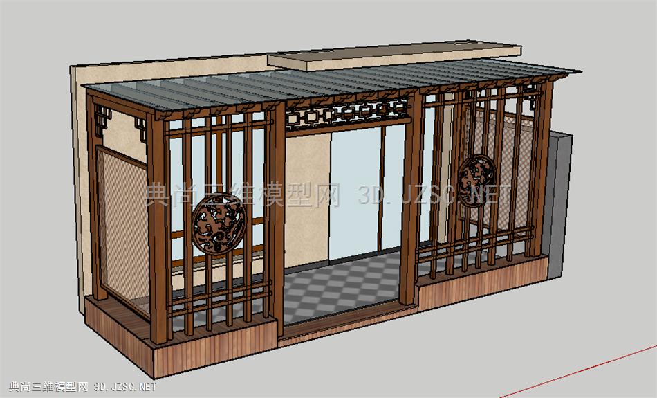 中式玻璃廊架造型
