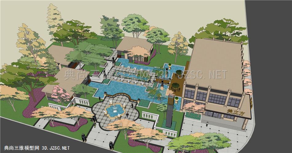 酒店会所景观建筑设计SU模型