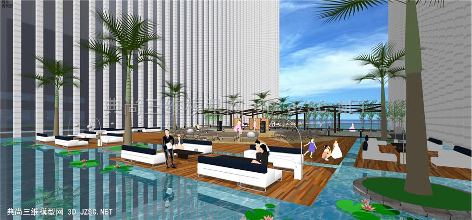 现代屋顶游泳池景观设计SU模型