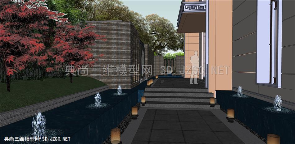 新中式住宅区水景设计SU模型