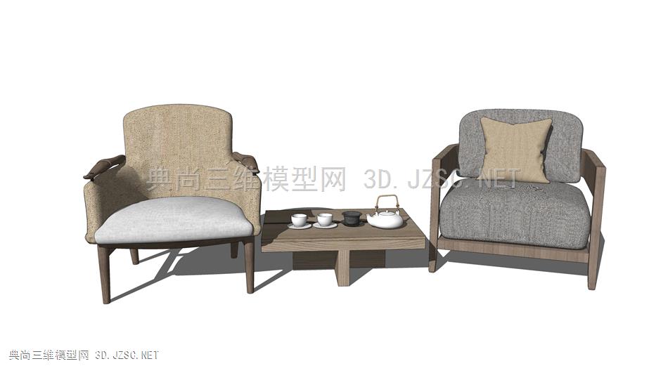 新中式单人沙发 茶几茶具 休闲沙发椅子 原创