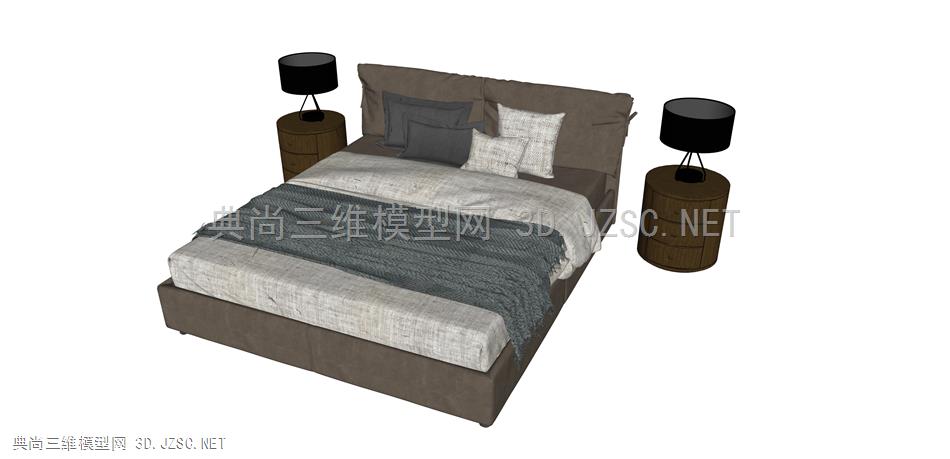 现代风格双人床 单人床 床组合 枕头 床单 被子 台灯 床头柜 床组合002