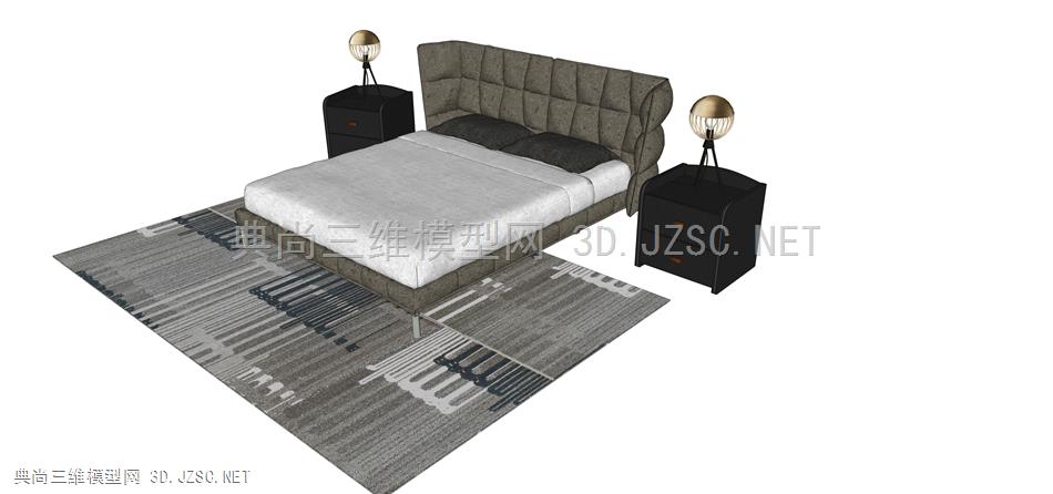 现代风格双人床 床组合 枕头 床单 被子 台灯 床头柜 11床组合
