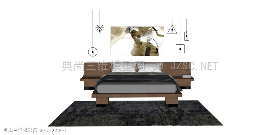 卧室床组合8 现代风格双人床 单人床 床组合 枕头 床单 被子 台灯 床头柜