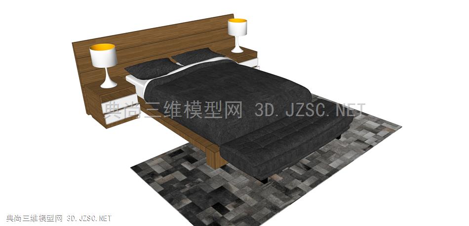 现代风格双人床 单人床 床组合 枕头 床单 被子 台灯 床头柜 挂画 配套