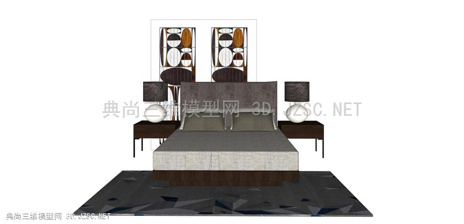 卧室床组合7 现代风格双人床 单人床 床组合 枕头 床单 被子 台灯 床头柜