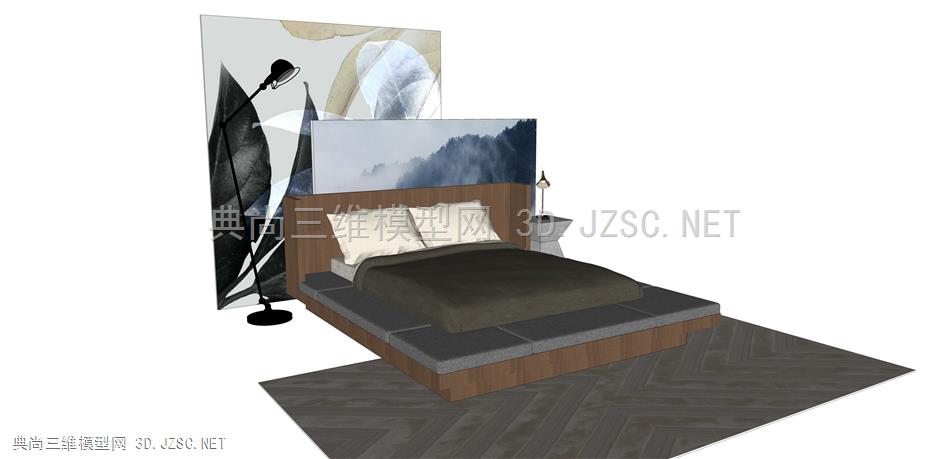 卧室床组合20 现代风格双人床 单人床 床组合 枕头 床单 被子 台灯 床头柜
