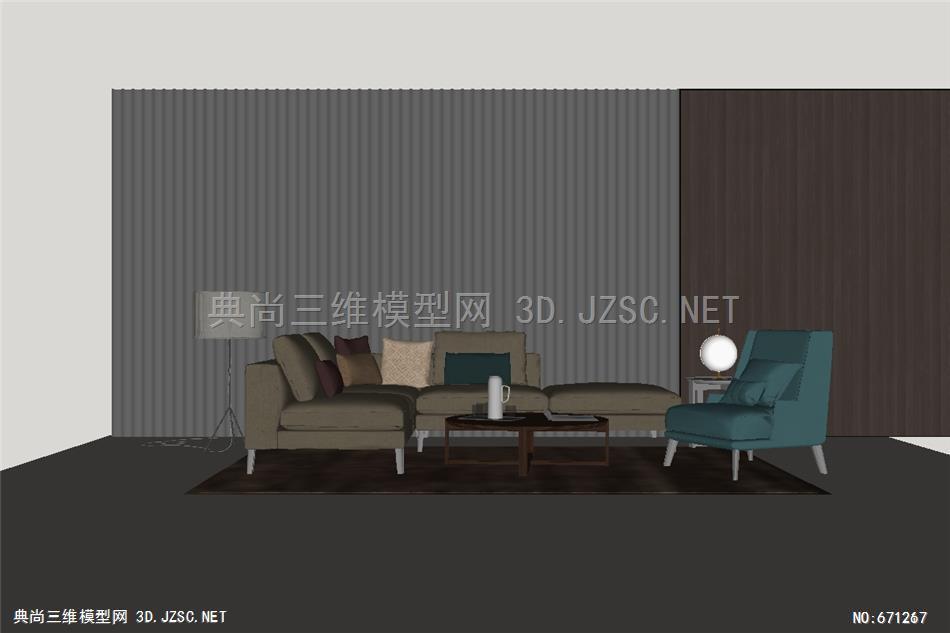 椅子 室内一角现代沙发茶几组合1_SU8-sketchup室内模型
