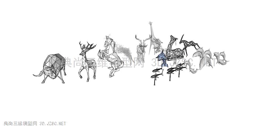 动物雕塑 鹿 马海豚 牛