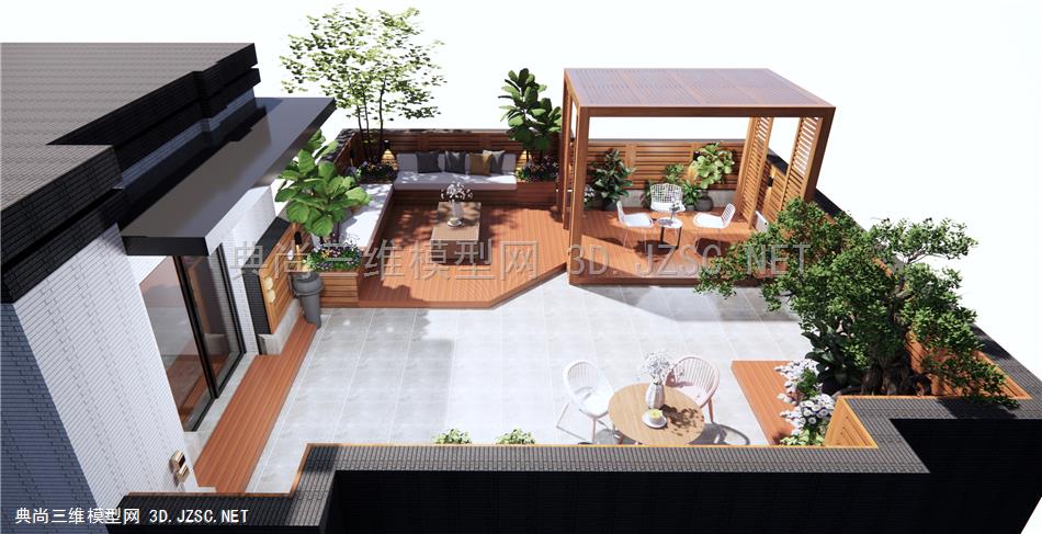 现代屋顶花园 户外沙发 景观树 亭子 花架廊架 户外桌椅 原创
