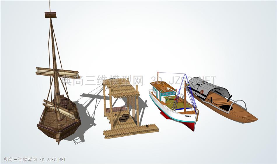 中式渔舟船筏