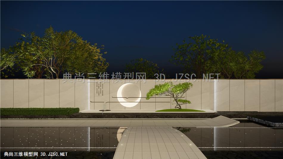 现代新中式景墙,月亮