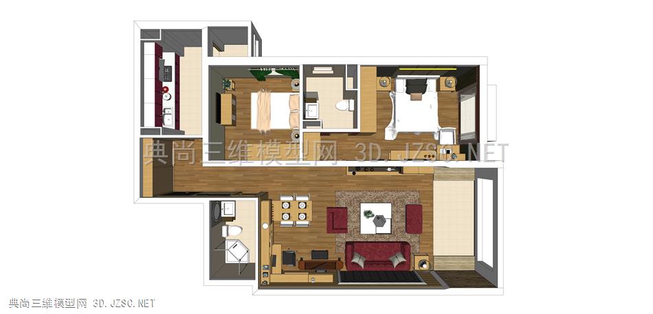 现代两居室家装模型