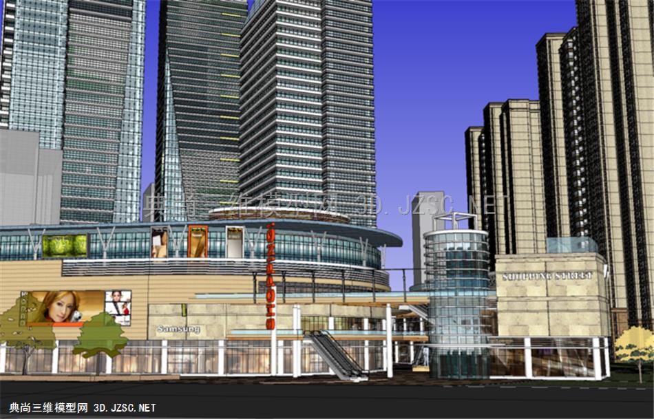 场景模型 现代风格 商业街 商业中心 城市综合体 办公楼 住宅 步行街 SketchUp模型