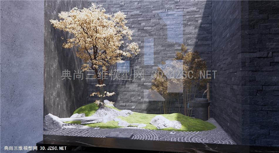 新中式石头景观树组合 庭院景观 枯山水石 原创