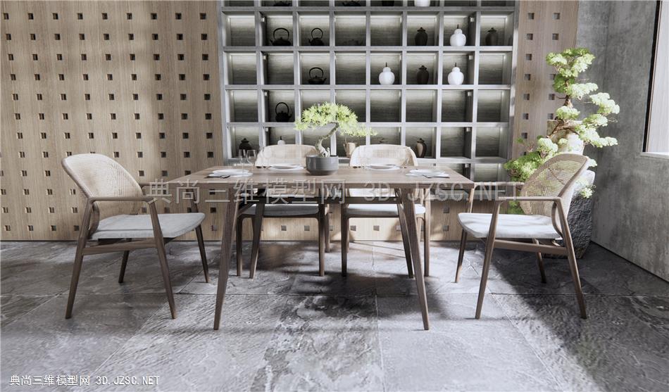 新中式餐桌椅 餐厅 休闲椅 植物盆栽 原创