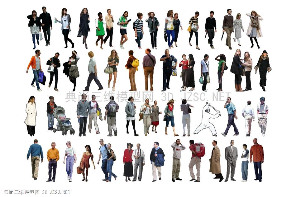 2D平面写实人物 背景人物 人物剪影 配景人 多人