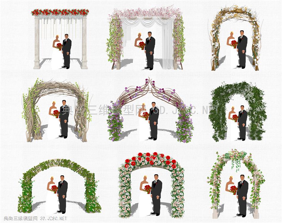 婚礼花拱门 婚礼婚庆装饰 花架廊架 鲜花植物 树木藤枝