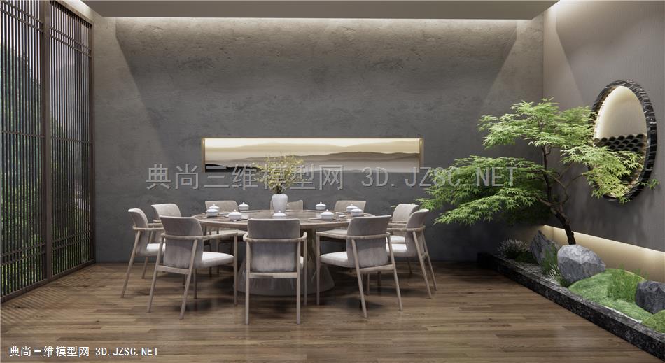 新中式餐厅包厢 包房 餐桌餐椅 室内景观小品 原创