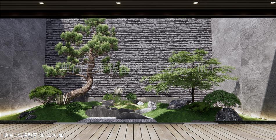 新中式庭院景观 景观小品 天井景观 景观树 石头 原创