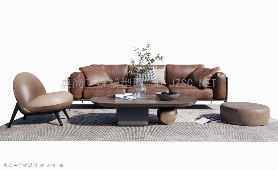 现代沙发茶几组合 皮质沙发 单人休闲椅 原创