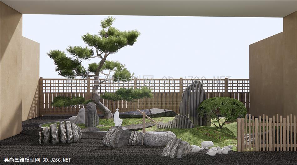 日式枯山水庭院景观 景观小品 石头 假山