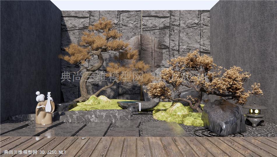 日式庭院小品 枯山石 苔藓 庭院花园 石头黑石