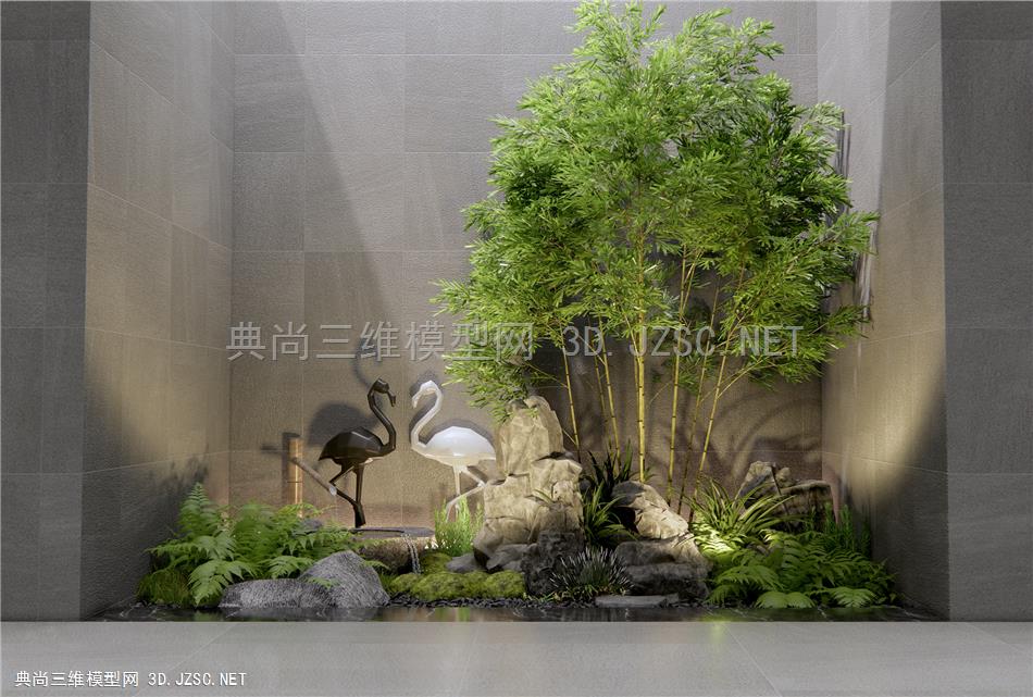 现代庭院景观小品 假山石头 竹子 花草植物 雕塑小品