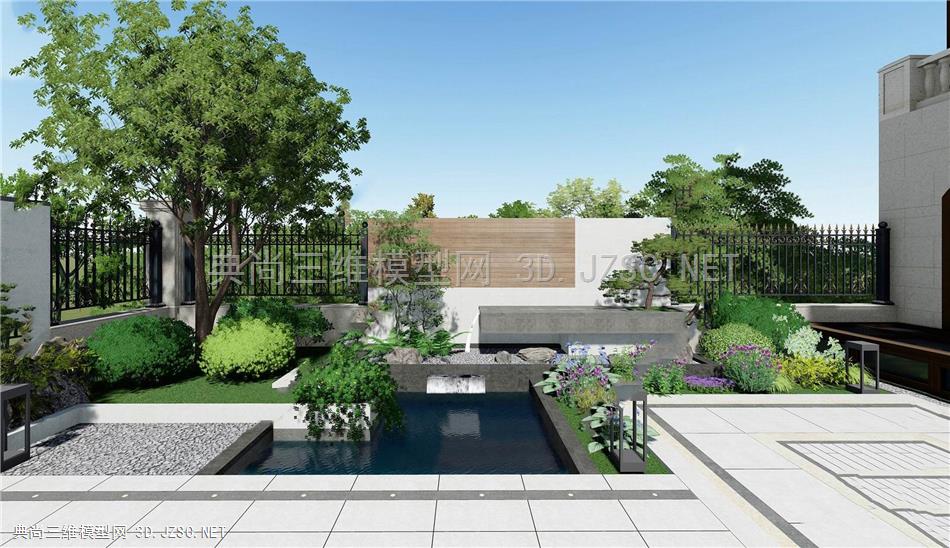 新中式精致别墅庭院花园阳台露台景观模型19款