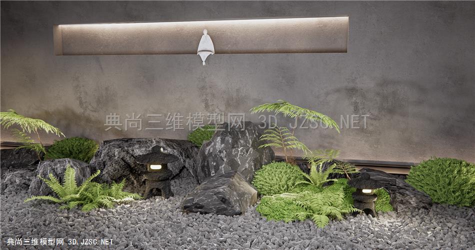 新中式庭院小品 景观石头 户外植物 苔藓 蕨类植物