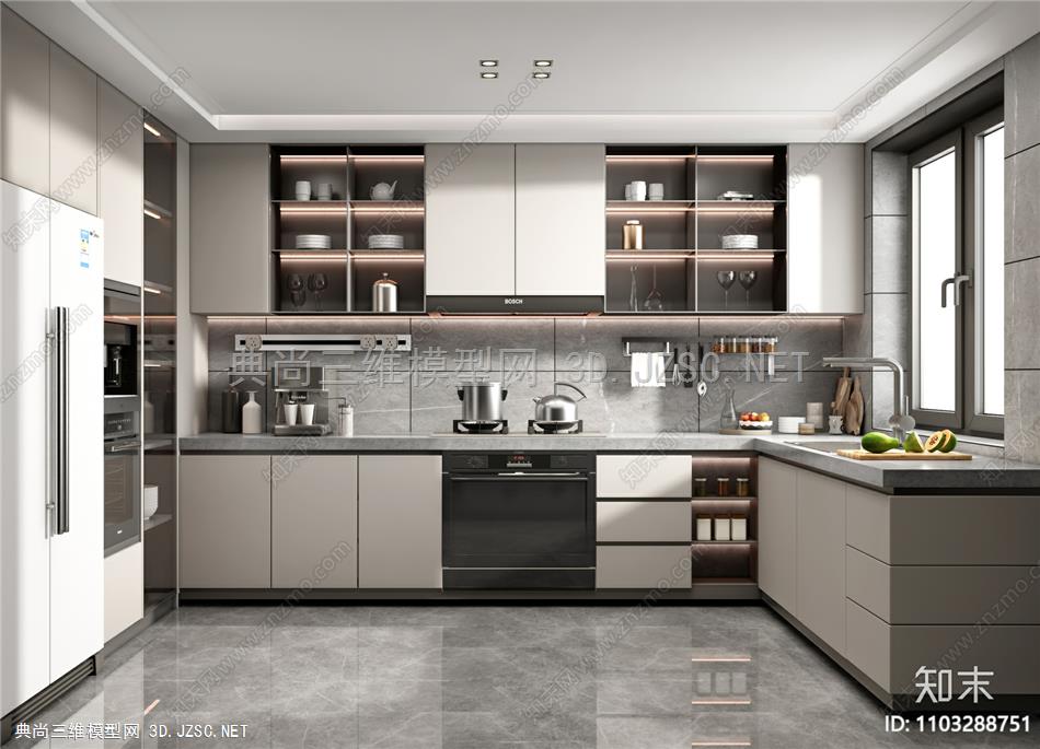 现代厨房 橱柜 厨具 冰箱 厨房电器 厨房用品 调味料33